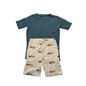 HANNA ANDERSSON + PRIMARY Hot Dog Short John Pajama Set Sz 10 140 Kids Blue